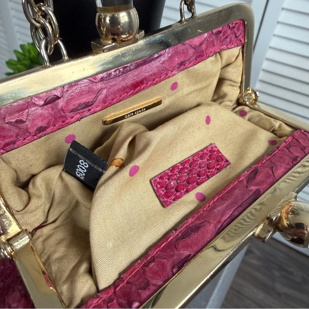 Vintage Kate Spade Exotic Snakeskin Pink Kiss lock coin purse mini handbag